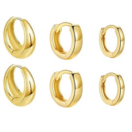 XdealCozyxc 3 Pairs Hoop Earrings for Women, Hypoallergenic Huggie Plated Hoops Earrings 8mm 10mm 12mm