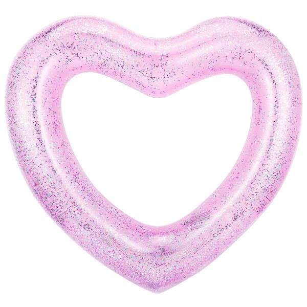 HeySplash Inflatable Swim Rings with Glitter, Heart Shaped Summer Swimming Pool Float Loungers Tube, Water Fun Beach Party Toys for Kids Adults, 120 cm Diameter - Pink