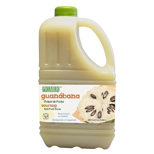 Primor Soursop (Guanabana) Puree | 64 Fl Oz | Create All-Natural Juices, Smoothies, Cocktails, Desserts, Dressings, And So Much More | Natural, Vegan, Non-GMO, Gluten-Free, Kosher
