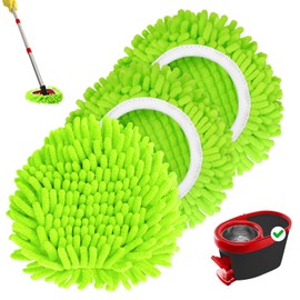 Baderke 3 Pack Chenille Mop Heads Replacements Compatible with 1 Tank System Chenille Duster Replacement Heads Microfiber Spin Mop Refill Pads Reusable Dust Refills for Floor Cleaning (Green)