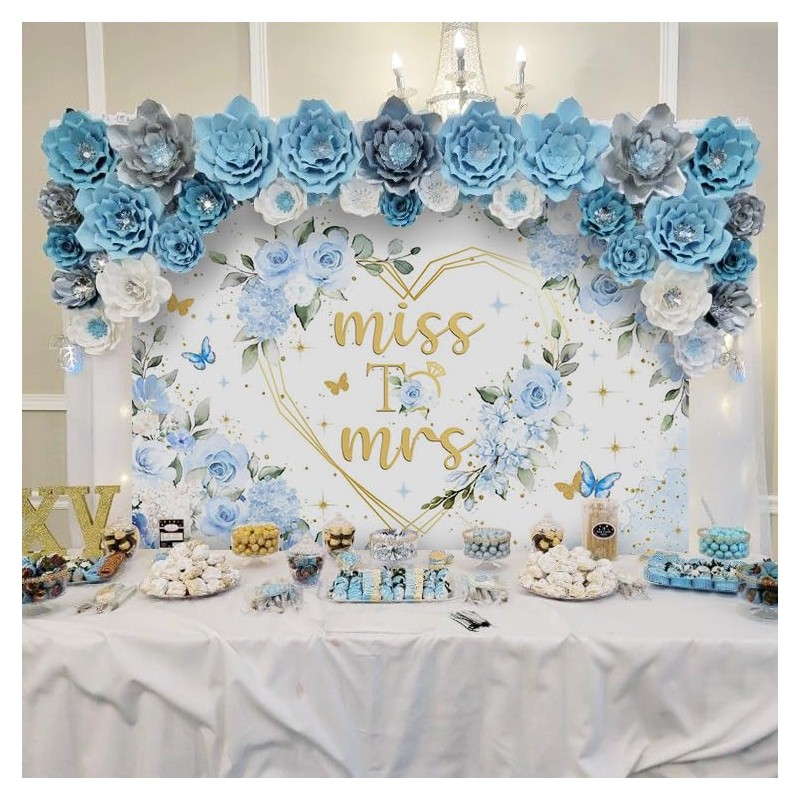 Mocsicka Miss to Mrs Bridal Shower Backdrop Boho Something Blue