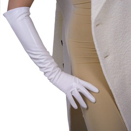 DooWay Women Fashion Latex Long GLOVES PU Leather Costume White 20inches