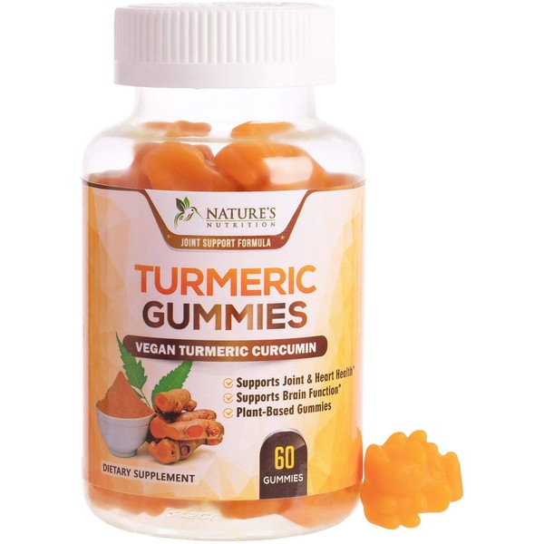 Turmeric Curcumin Gummies with Black Pepper, Extra Strength Absorption Chewable Vitamins Gummy, Best Vegan Joint Support Tumeric Supplement - Joint Comfort Support for Men - 60 Gummies