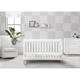 Delta Children Essex 4-in-1 Convertible Baby Crib, Bianca White with Natural Legs