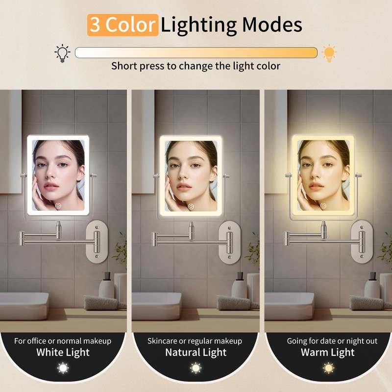 FUNTOUCH 5000mAh Rechargeable Wall Mounted Makeup Mirror with Lights