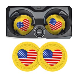 AUCELI 2 Pack Car Cup Holder Coasters, Colored American Flag US Flag Insert Car Cup Coaster, 2.75 Inch Anti Slip Shockproof Embedded Drink Mat, Vehicle Interior Decor Accessories