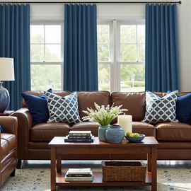 Navy Blue Black Out Curtains 63 Inch Long 2 Panel Burg Linen Textured Thermal Insulated Total Blackout Window Shades Soundproof Dark Out Curtain for Living Room Kids Children Boy Bedroom 63 Length