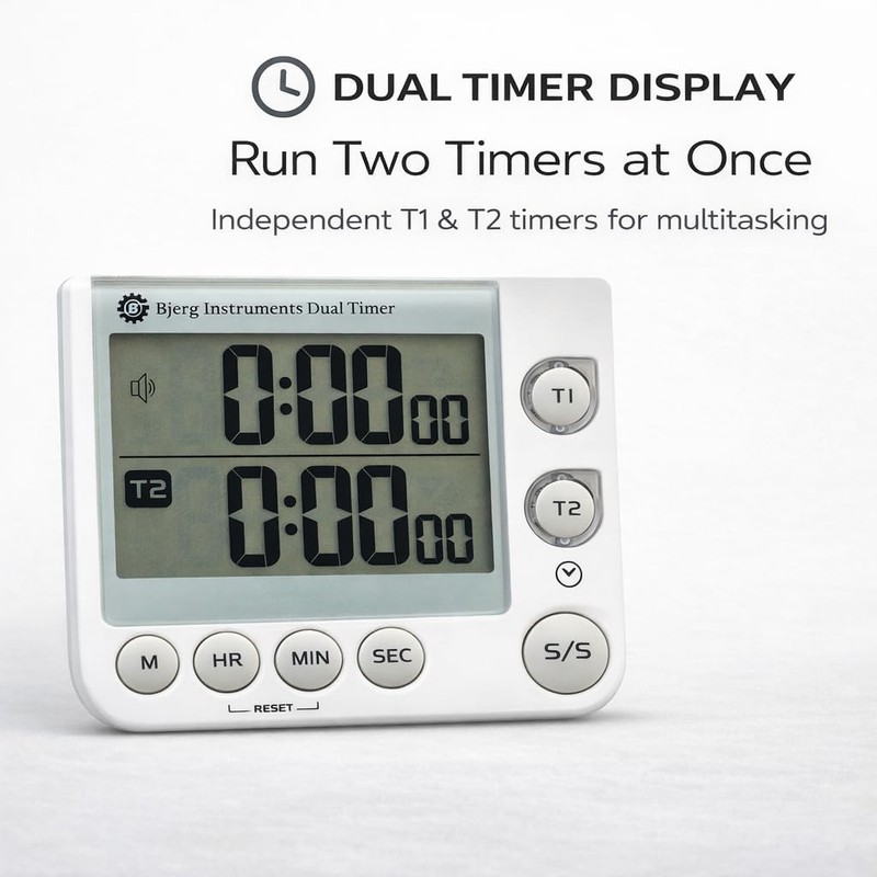 Bjerg Instruments Dual Digital Kitchen Timer – Count Up &