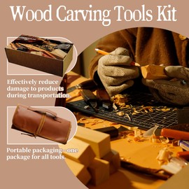 EDIETH 44Pcs Wood Carving Kit with Leather Case Complete Whittling Tool Set Includes Chisels, Knives, Gloves & Sharpening Stone for Beginners DIY Enthusiasts