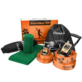 Beginner Slackline Kit, Oumers Slack Line Gift Set with 50ft Main Blance line Training Line Tree Protector Ratchet Cover Carry Bag for Kids Adults