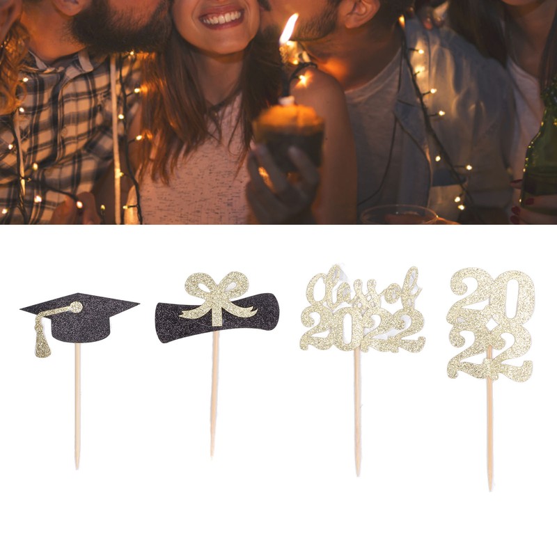 9Sets 2022 Graduation Cupcake Toppers Glitter Alphabet Numbers Diploma Bachelor