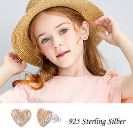 Heart Earrings Girls Silver 925 Stud Earrings Heart Rose Gold Family Engraving Earrings Heart Jewellery Birthday Gifts Women Children, Sterling Silver