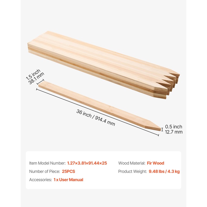 VEVOR Wooden Garden Stakes, 25 Pcs 36 x 0.5 x1.5