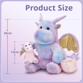MorisMos Dragon Teddy with Babies inside, Rainbow Cuddly Dragons Stuffed Animal Plush Toys Soft Lifelike, Kawaii Presents for Kids Girls Boys Birthday Party Decoration (35cm)