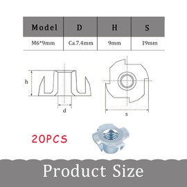 Pack of 20 drive-in nuts, M6, screw-in nuts, threaded insert, threaded sleeve, special drive-in nut, serrated nut, impact nuts carbon steel with drive-in tips