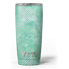 Design Skinz Green and Silver Watercolor Diagonal Stripes - Skin Decal Vinyl Wrap Kit compatible with the Yeti Rambler Cooler Tumbler Cups
