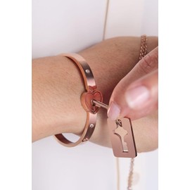 Luxury Waterproof Love Lock Bracelet & Key Necklace Set – Surgical Stainless Steel Jewelry (14k rose gold).