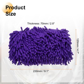 sourcing map Car Wash Sponge 9.1" x 4.7" Chenille Microfiber Mitt Scratch-Free Absorbent Scour Scrubber Cleaning Sponge for Washing Detailing on Cars, Trucks, SUV, Boats, RVs, Purple