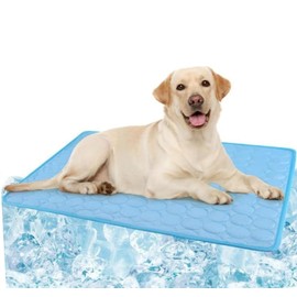 Dog Cooling Mat, Pet Dog Self Cooling Pad, Self Cooling Ice Silk Cooling Mat for Dogs, Summer Cooling Mat, Washable Portable and No Gel Pet Soft Pad, for Dogs Cats, Kennels, Crates and Beds (Blue)