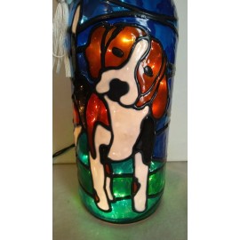 Beagle Puppy Bottle Lamp Hand painted Stained Glass Look