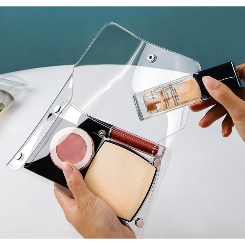 Natiform 3Pcs Pvc Clear Button Case Pencil Bag Toiletry Pen,