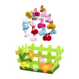 Milageto Prefilled Easter Basket Stuffed Animals Rabbits Bulk Basket Stuffers Fillers for Children Carnival Prizes Holiday Festival, Fence Hen