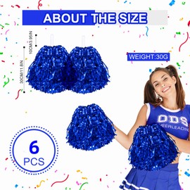 cssopenss 6 Pcs Pom Poms Cheerleading Metal Foil Blue Pom Poms Cheerleading with Plastic Handles Blue Pom Poms for Cheering in Sports Meet Competition Fields and Other Festive Occasions, 30 Grams