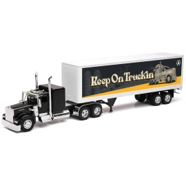 DCD Kenworth W900 Truck 1/32 Scale Diecast Toy Black Dry Van Trailer Featuring 'Tribute Truckers Keep Truckin'' 'Long Haul