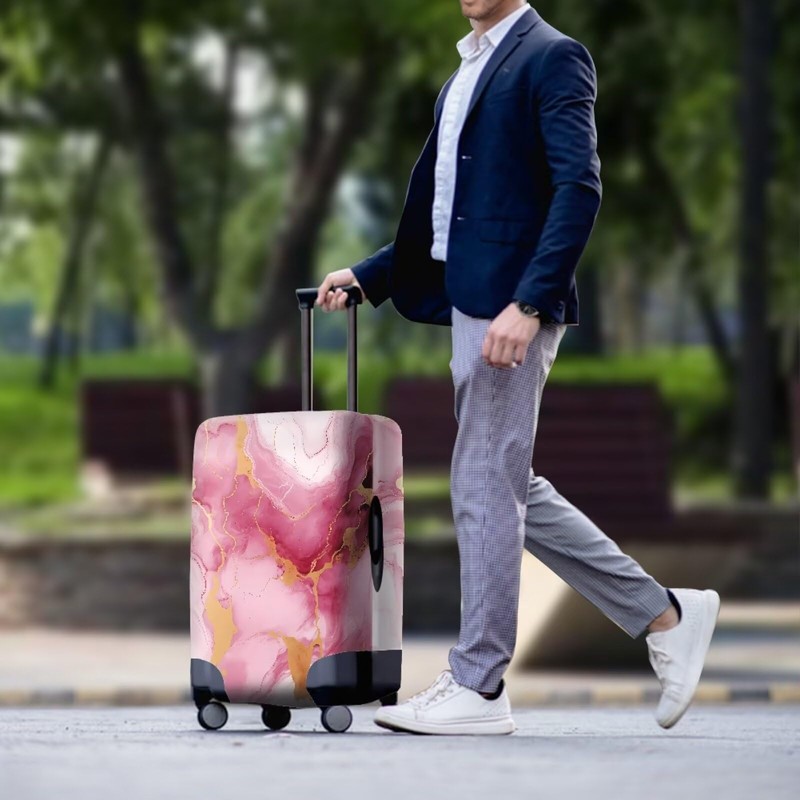 COEQINE Pink Gold Marble Travel Luggage Cover Fashion Suitcase Protector