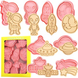 Crethinkaty Space Cookie Cutter-8 Plastic Cookie Stamp-Space Cartoon Fun Cookie Mold, Children's Baking Set.