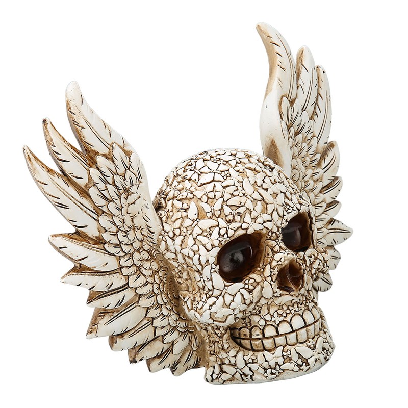 Skull Statue Butterflies Pattern Handcraft Exquisite Skeleton Head Statue with