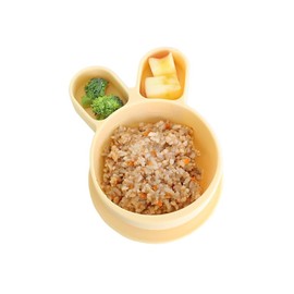SILUNITY Baby Suction Plate Yellow Rabbit Made in Korea Silicone Self-Feeding Divided Toddler Plate