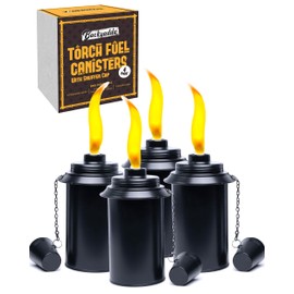 Backyadda Torch Replacement Canisters (12 oz). Compatible with Tiki Torches. Easy Fill Opening. 4-Pack Standard Metal (With Caps)
