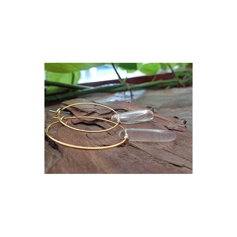 Rock Crystal & Golden Circle Hoop Earrings Gold-Coloured with Transparent