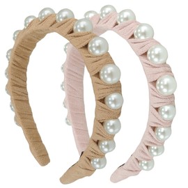 scicent Head Bands Adult Women 2 Pieces Embellished Beaded Hairbands Glitter Bling Pearls Hair Band for Girls Fashion Elegant Headband Bridal Head Hoop Wedding Hair Accessories - 29407