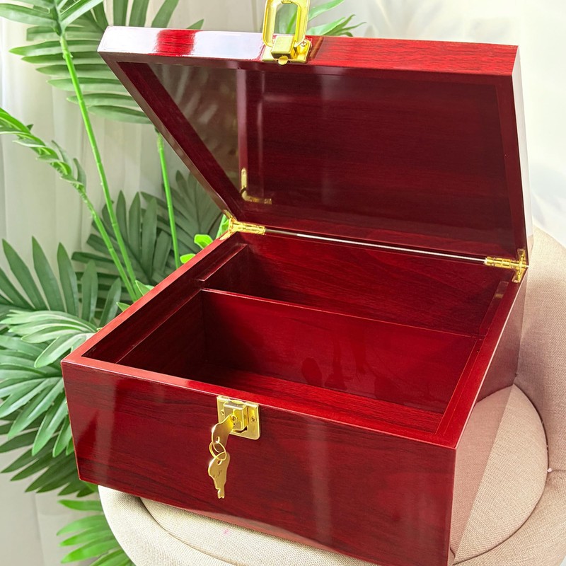 Large Wooden Box Decorative Storage Box with Lock & Accessories