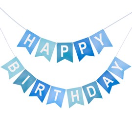 jijAcraft Blue Happy Birthday Banner, Pre-Strung Birthday Party Banner, Happy Birthday Sign, Birthday Hanging Decoration for Kids, Women, Men, Girls, Boys, Birthday Party Supplies