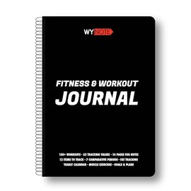 WyNote Fitness Journal on 150+ Workouts + Yearly Calendar + 55 Tracking Values - A5 Workout Journal with Fat tracking + Muscle Exercises - Planner to 12 items to track + 7 comparative periods + Goals