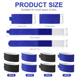 Pack of 8 Ski Fastening Straps, Adjustable Ski Straps for Storage, Ski Fastening Strap, Ski Binder with Protective Padding, Ski Accessories for Winter Sports (Blue and Black)