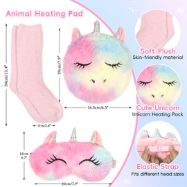 Microwave Heating Pad with Heated Eye Mask Compress Moist for Relieve Fatigue Period Cramps Unscented Microwavable Menstruation Heating Pad Cute Unicorn for Women