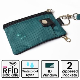 CHENSPRX Minimalist RFID Blocking Small Wallet with ID Window,WaterResistant Zip Id Case Wallet with Lanyard Keychain for Cards,Cash,Travel,Women,Men (DarkGreen)