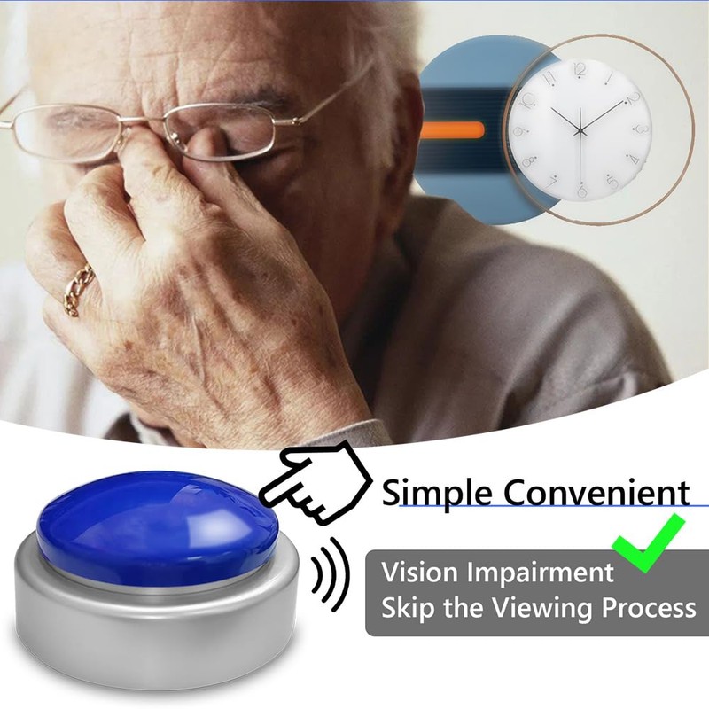 MAUJOY Large Talking Button Clock(Blue-Silver) Alarm Clock with Time, Day