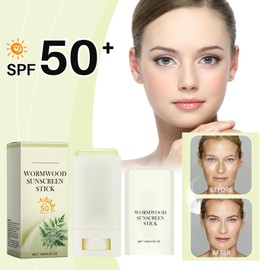Wormwood Face Sunscreen Stick, Waterproof Sunblock Stick SPF 50+, Suncream Factor 50 for Face PA+++, Refreshing Sun Cream Spf 50, Strong UVA + UVB Protetion, Moisturizing & Non Greasy