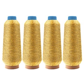 Mandala Crafts 4 Pack of Serger Threads Cones Spools - 150D/2 Polyester Metallic Gold Threads for Sergers Machine and Overlock Quilting Sewing Machine