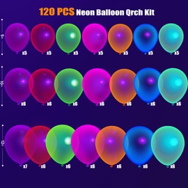 120 Pcs UV Neon Balloons, Neon Glow Party Balloons UV Black Light Balloons Glow in the Dark for Birthday Decorations Wedding Glow Party Supplies Blacklight Reactive Fluorescent Balloons (120)