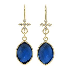 Sapphire Earrings for Women in Marquise Shape - 18K Gold Vermeil, Certified 925 Sterling Silver Earring - Hypoallergenic Gold Jewelry for Women, Ideal Mothers Day Gifts and Birthday Gifts for Women