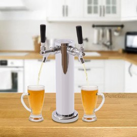 Beer Tower Double Adjustment Faucet Tap Tower Stainless Steel Beer Tower dispenser Draft Beer Tower Kit with Hose, Wrench, Cover