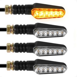 evermotor LED Indicator Motorcycle, 12 V 2.4 W, Pack of 4, E-Approved, 6 Very Bright LEDs per Indicator, Waterproof IP67, Universal Retro Black, for E Scooter Quad ATV