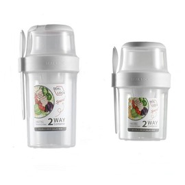 Bento Box Salad Cutter, 2-Tier Lunch Bock, Separable Dressing Salad Container with Fork, Bento Cup with Sauce Cup Set Food Container with Lid, Lightweight Portable Leak Proof for Baby Adults, Office