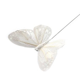 7cm White Glitter Decorative Butterflies x 12 Wired